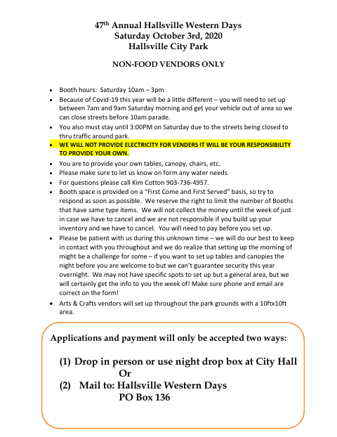 First page of the Non-Food Vendor Application