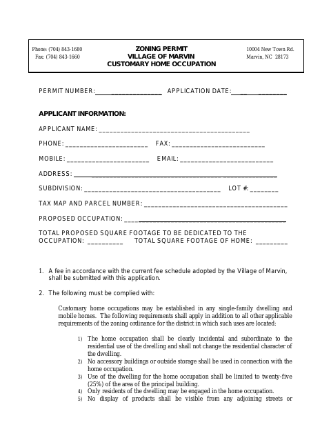 First page of the Customary Home Occupation Permit