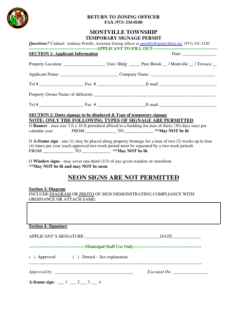 First page of the Temporary Signage Permit