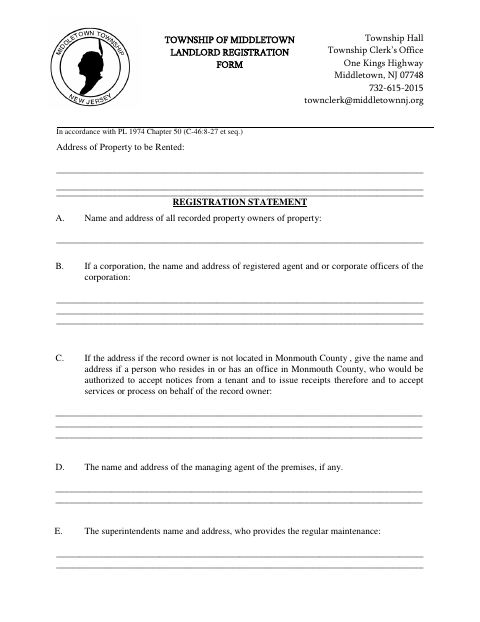 First page of the Landlord Registration Form