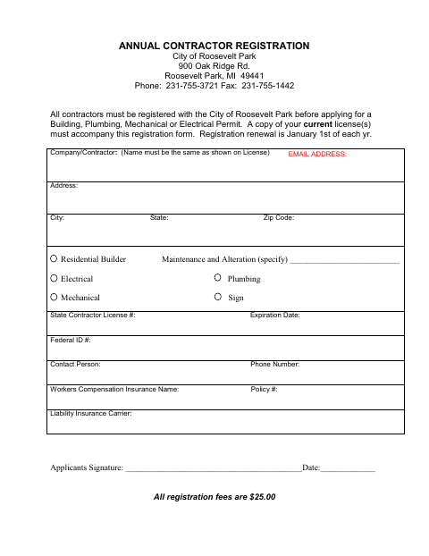 First page of the Annual Contractor Registration