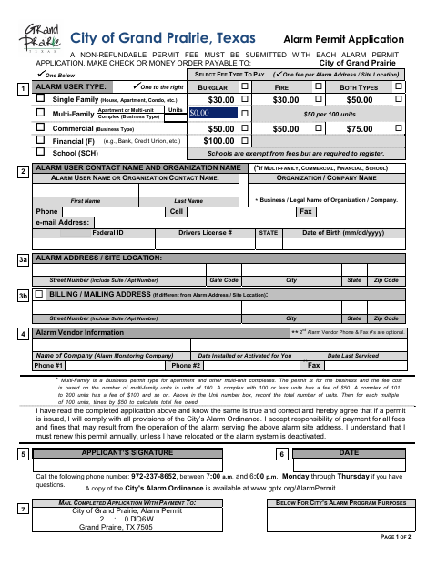 First page of the Alarm Permit Application