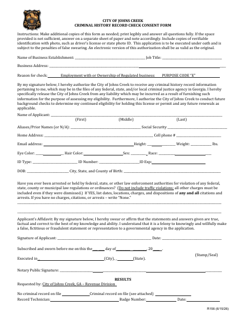 First page of the Criminal History Record Check Consent Form