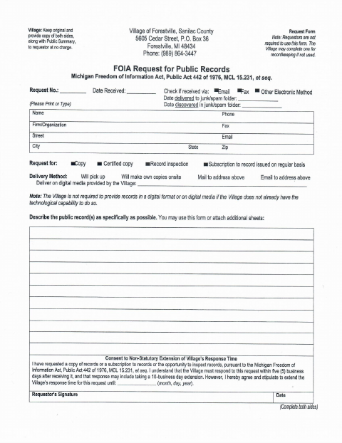 First page of the FOIA Request for Public Records