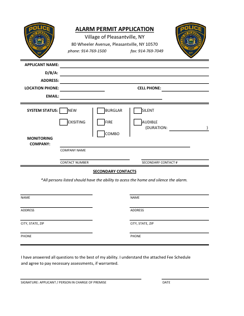 First page of the Alarm Permit Application