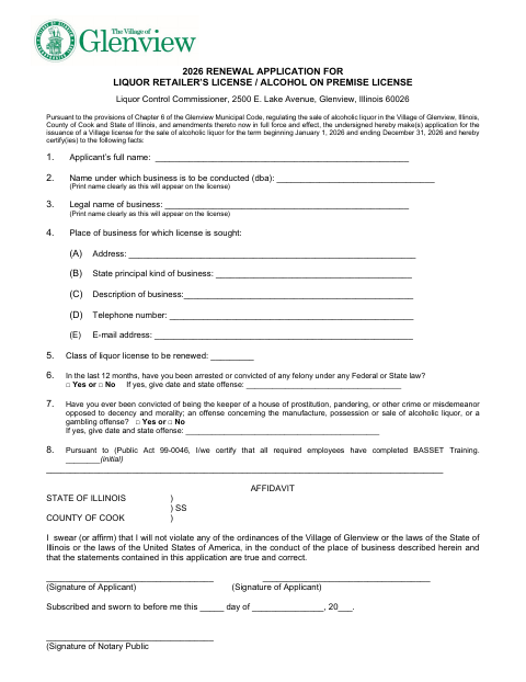 First page of the Liquor Retailer’s License Renewal Application