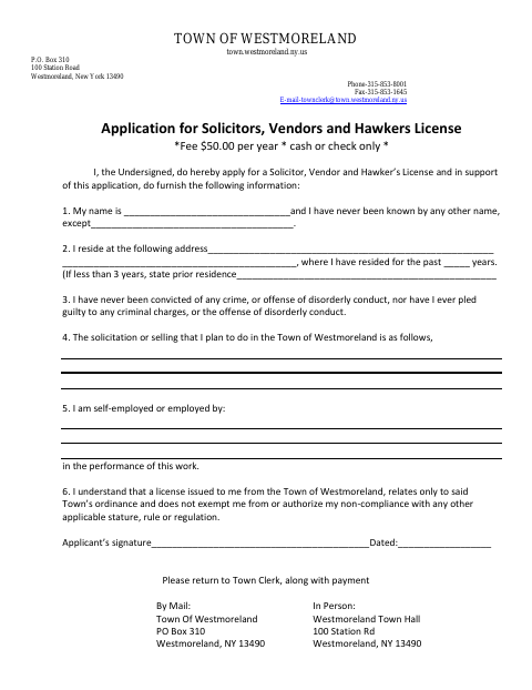 First page of the Application for Solicitors, Vendors and Hawkers License