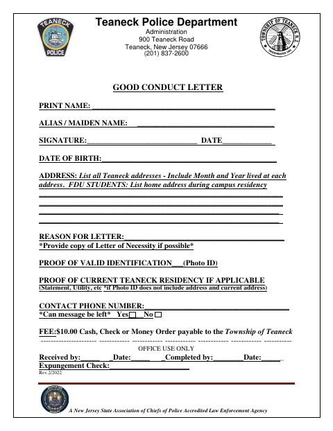 First page of the Good Conduct Letter Request