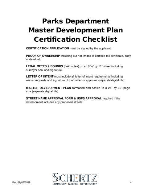 First page of the Master Development Plan Certification Checklist