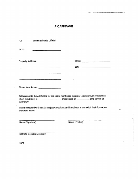 First page of the AIC Affidavit for Service Panels
