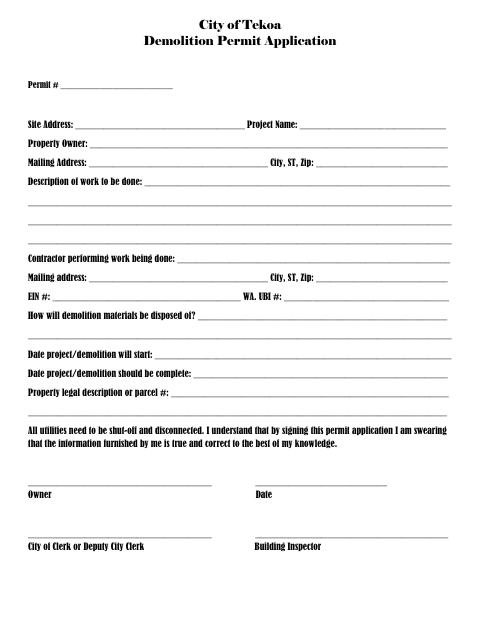 First page of the Demolition Permit Application
