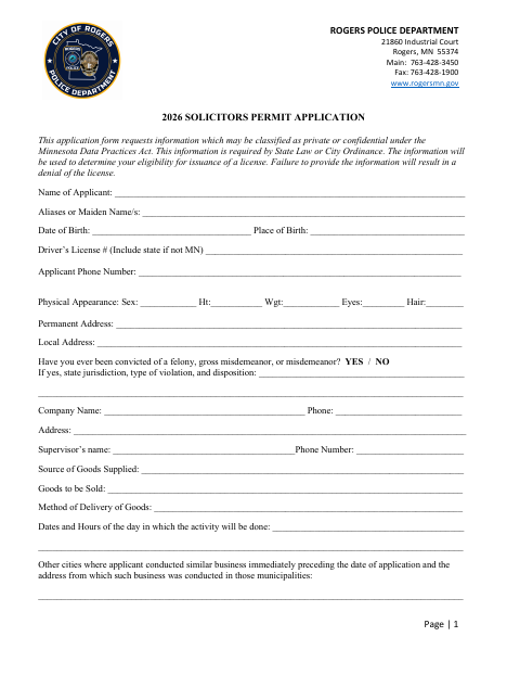 First page of the Solicitors Permit Application