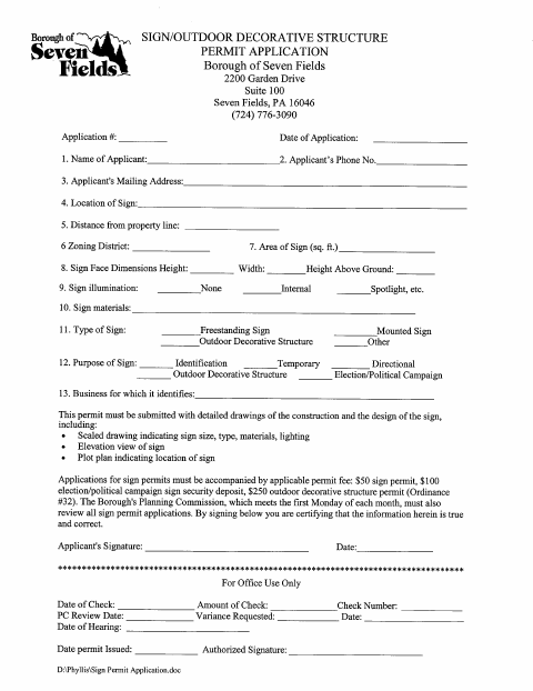 First page of the Sign Permit Application
