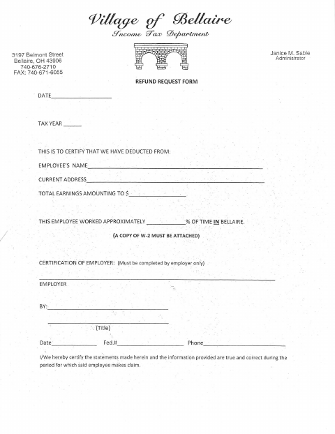 First page of the Income Tax Refund Request Form
