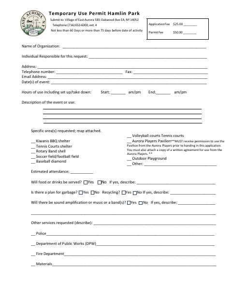 First page of the Hamlin Park Temporary Use Permit