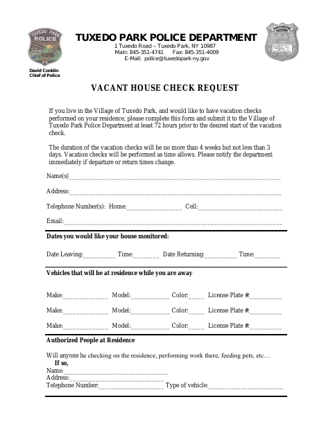 First page of the Vacant House Check Request