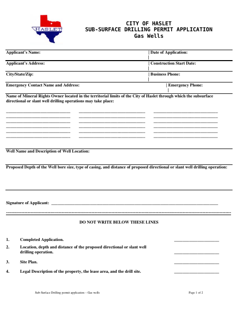 First page of the Sub-Surface Drilling Permit Application – Gas Wells