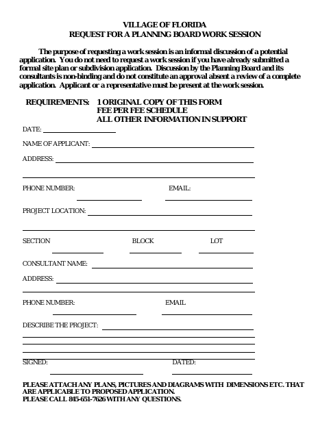 First page of the Request for a Planning Board Work Session