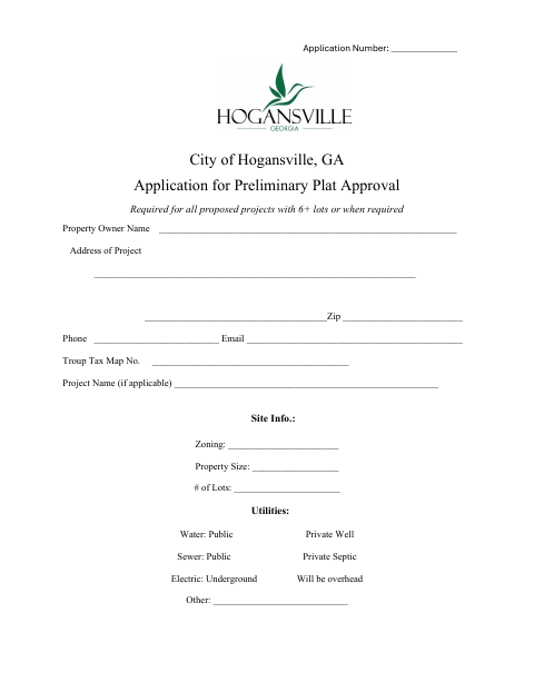 First page of the Preliminary Plat Approval Application