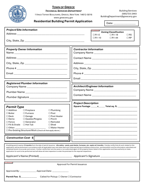 First page of the Residential Building Permit Application