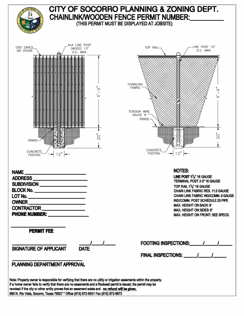 First page of the Chain Link Wooden Fence Permit