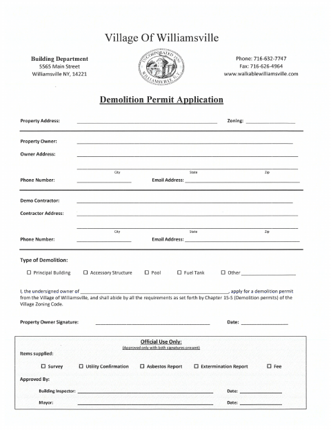 First page of the Demolition Permit Application