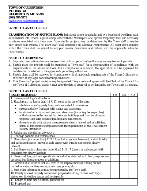 First page of the Sketch Plan Checklist