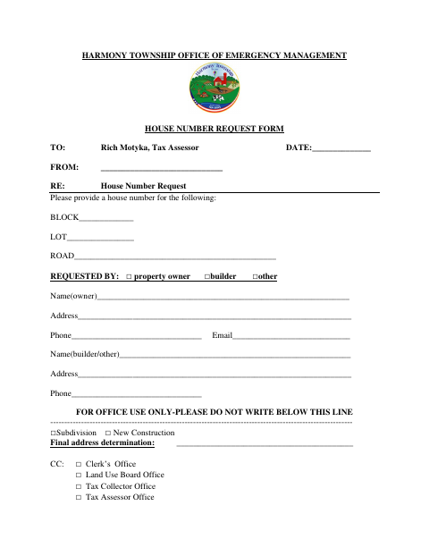 First page of the House Number Request Form