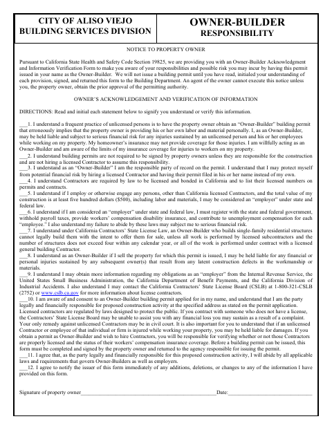 First page of the Owner-Builder Responsibility