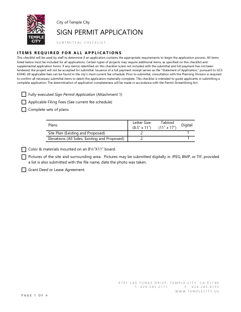 First page of the Sign Permit Application