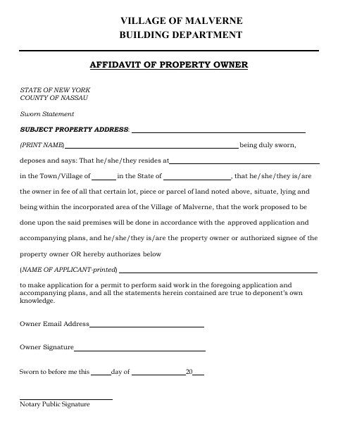 First page of the Affidavit of Property Owner