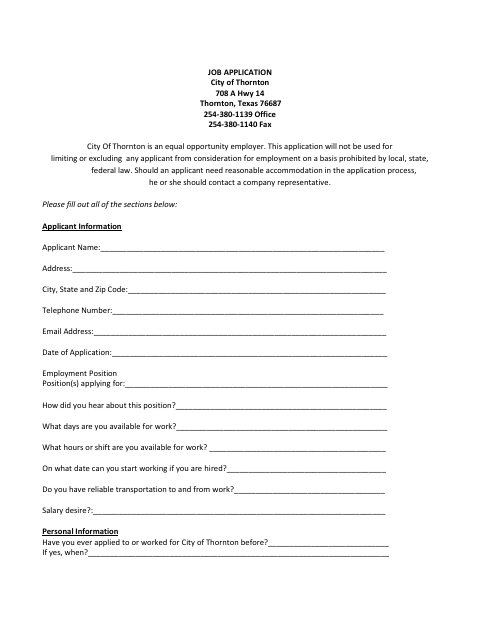 First page of the Job Application