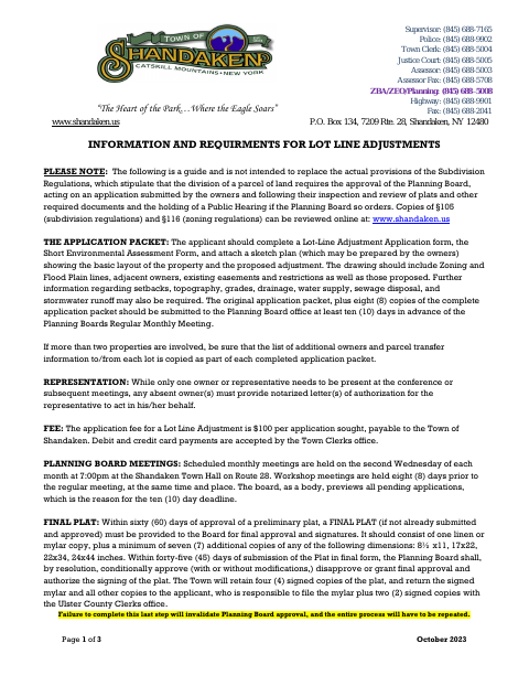 First page of the Lot Line Adjustment Application
