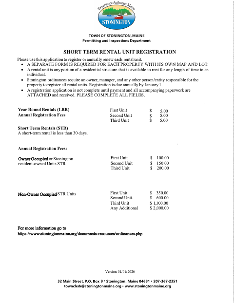 First page of the Short-Term Rental Registration