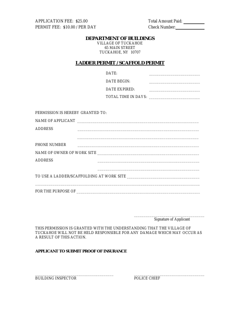 First page of the Ladder Permit / Scaffold Permit