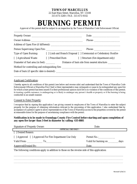 First page of the Burning Permit