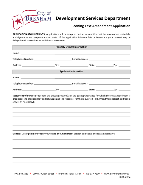 First page of the Zoning Text Amendment Application
