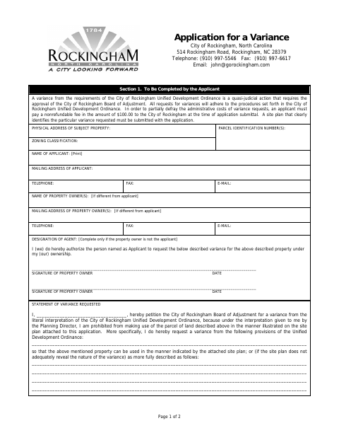 First page of the Application for a Variance