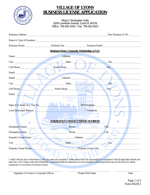 First page of the Business License Application