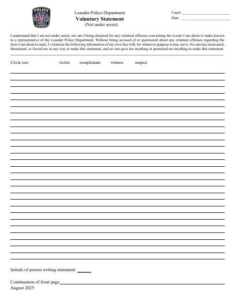 First page of the Witness/Voluntary Statement