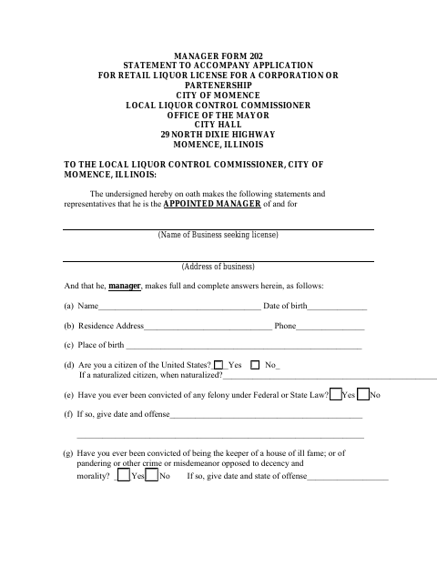 First page of the Retail Liquor License Application