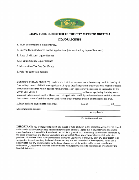 First page of the Liquor License Application and Renewal