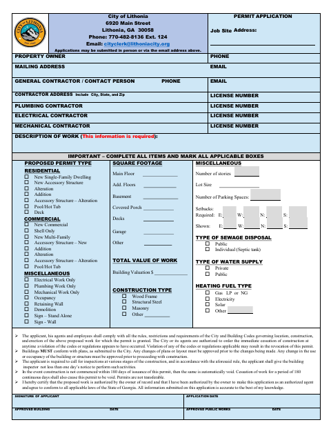 First page of the Job Site Permit Application