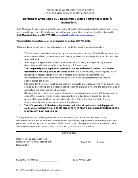First page of the Residential Building Permit Application