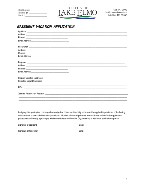 First page of the Easement Vacation Application