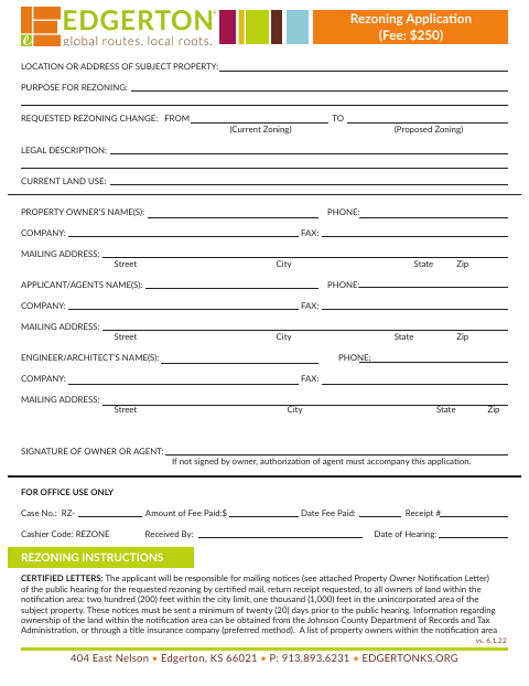 First page of the Rezoning Application