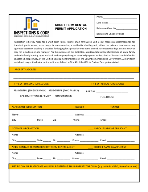First page of the Short-Term Vacation Rental Permit Application