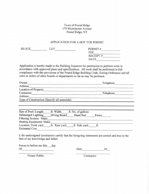 First page of the Hot Tub Permit Application