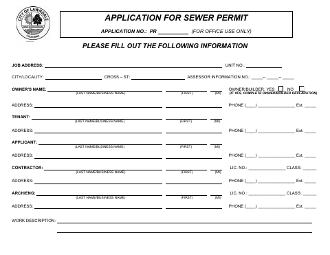 First page of the Sewer Permit Application