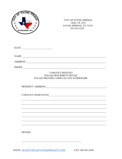 First page of the Variance Request Form